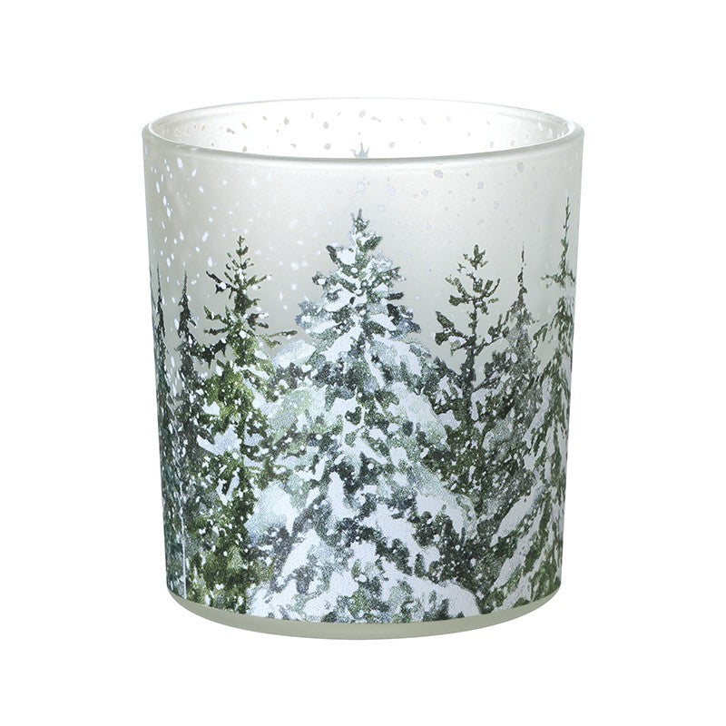 White Glass Snowy Trees T Light Holder 8CM