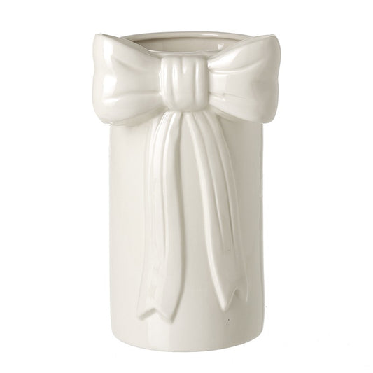 White Ceramic Bow Detail Vase