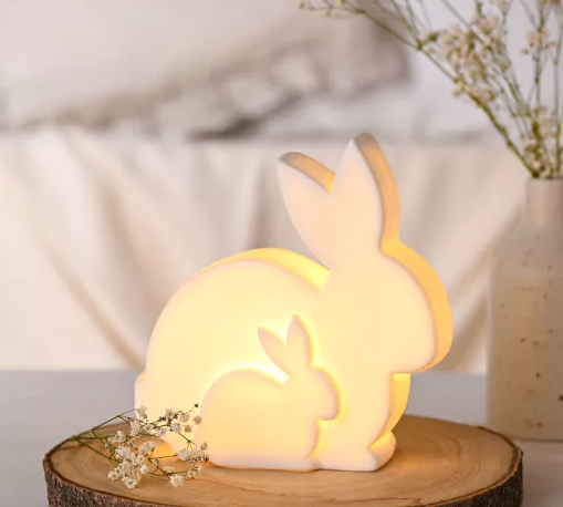 LED Ceramic Mum and Baby Bunny Light 15cm