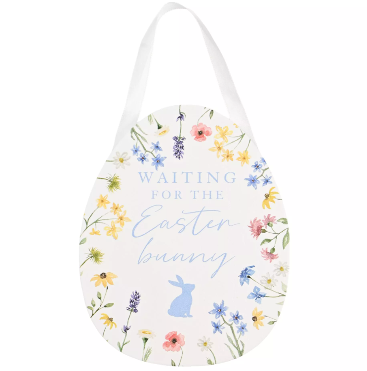 "Waiting For The Easter Bunny" Egg Shaped Plaque 12 x 15cm