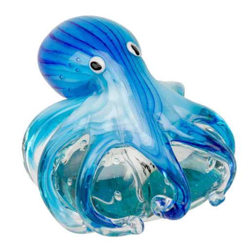 Objets d'art Glass Figurine - Blue Octopus on Rock