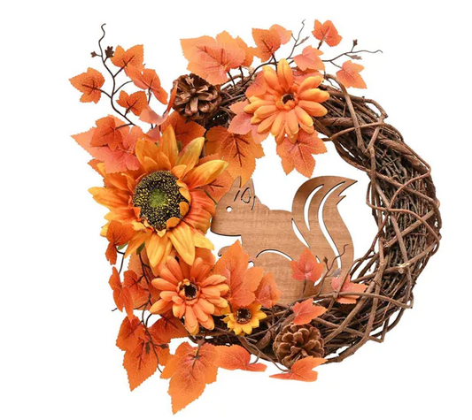 Country Living Natural Handmade Autumn Wreath With A Squirrel