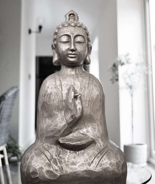 43CM Sitting Carved Buddha - Silver