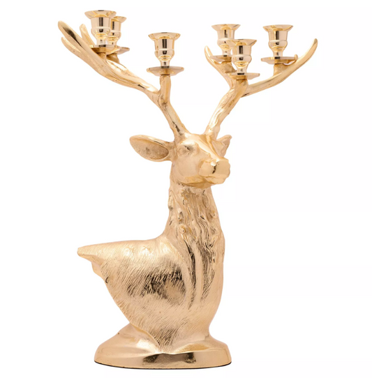Gold Metal Stag Head Candelabra 50cm