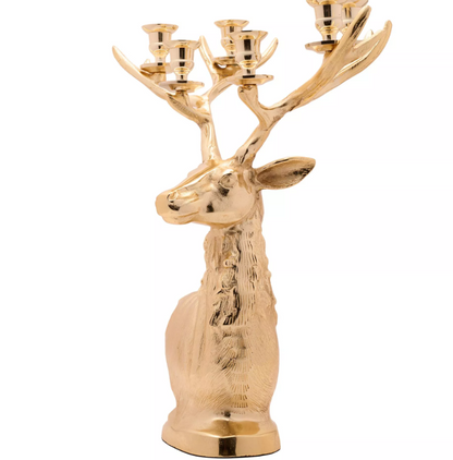 Gold Metal Stag Head Candelabra 50cm