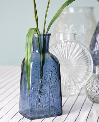 Gisela Graham Navy Glass Wildflower Bottle Vase