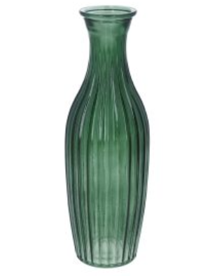 Gisela Graham Emerald Green Glass Ribbed Tall Slim Bud Vase