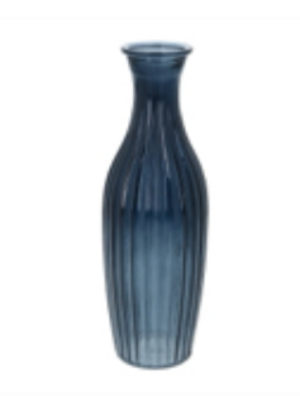 Gisela Graham Navy Glass Ribbed Tall Slim Bud Vase