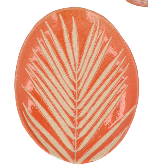 Gisela Graham Palm Leaf Oval Stoneware Plate – Orange