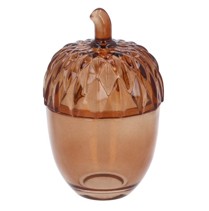 Glass Trinket Pot 14.5cm - Amber Acorn