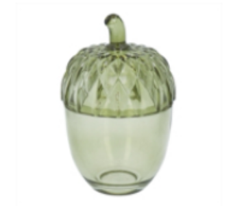 Glass Trinket Pot 14.5cm - Green Acorn