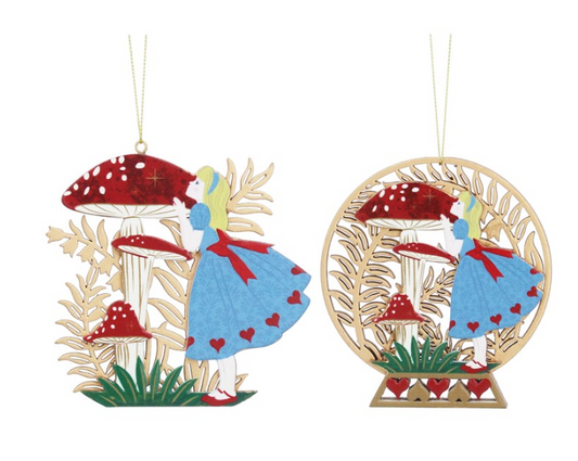 Wood Hanging Dec 10cm - Alice/Toadstool