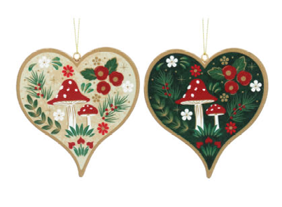 Wood Cream/Green Heart w Toadstools Dec