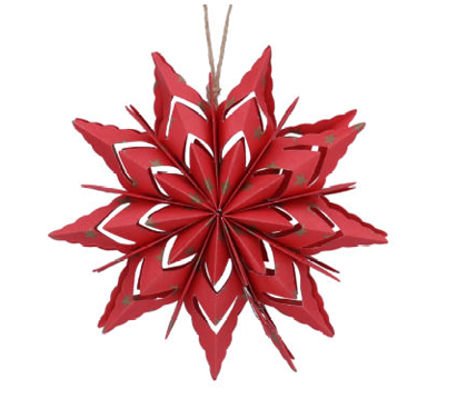 Paper Hanging Dec 15cm - Red Snowflake w Gold Star