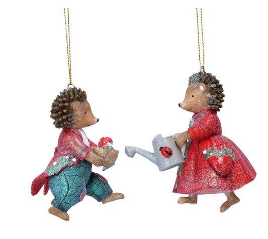Resin Hanging Dec 8cm - Mr/Mrs Hedgehog