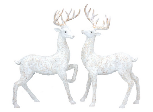 Large Resin White Embossed Stag Ornament 43cm