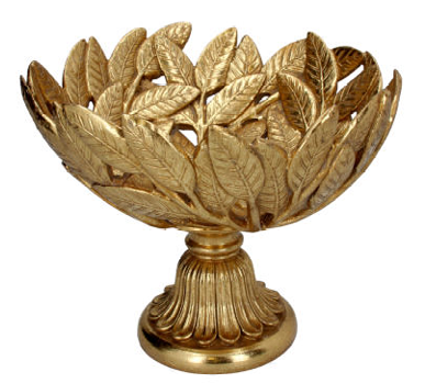 Gold Resin Leaf Bowl on Pedestal