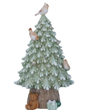 Frosted Fir Tree with Birds & Teddy Ornament