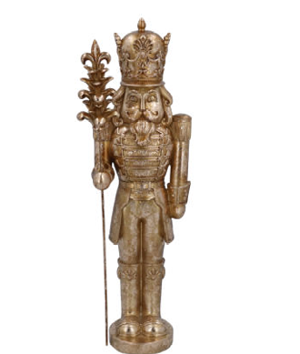 Gold Resin Nutcracker Ornament with Staff