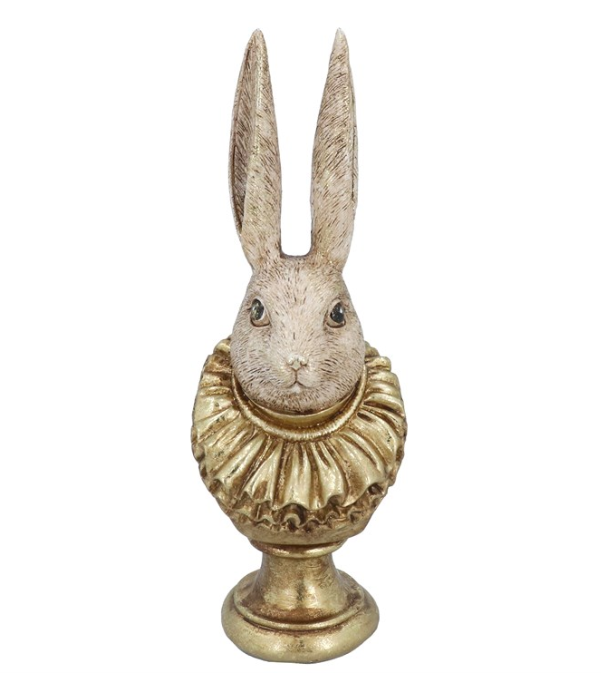 Bunny with Gold Ruff Bust Resin Ornament