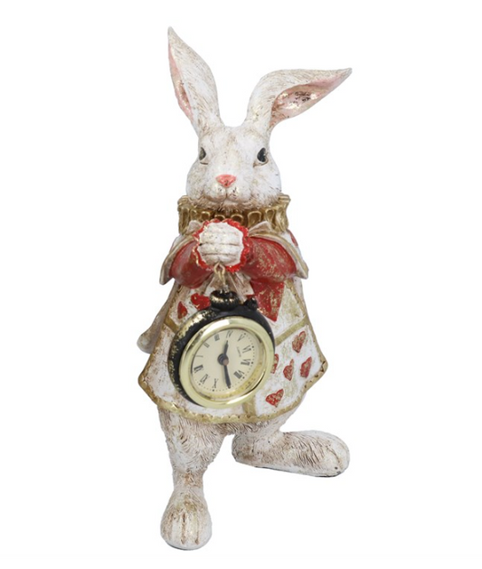 White Rabbit with Clock Resin Ornament 25cm
