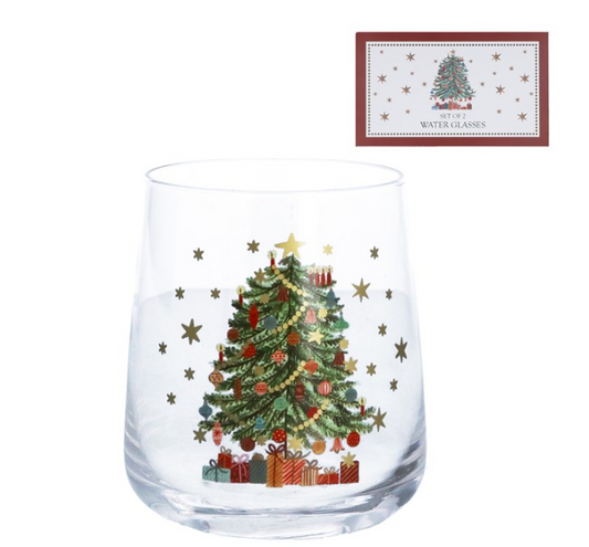 Box of 2 Short Glass Tumbler 10cm - Nostalgia Tree