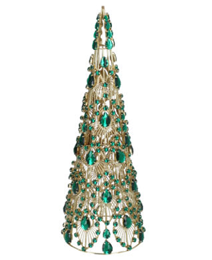 Green Jewel Gold Wire Tree Ornament 41cm