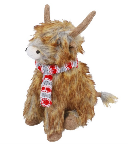 Plush Highland Cow with Scarf Ornament 25cm