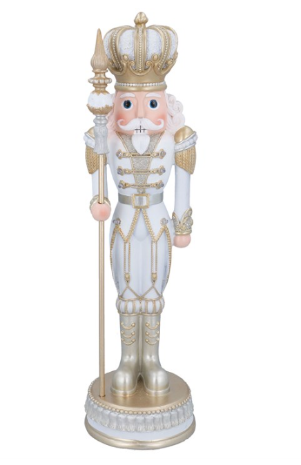 LED White Gold Nutcracker 50cm Resin Ornament