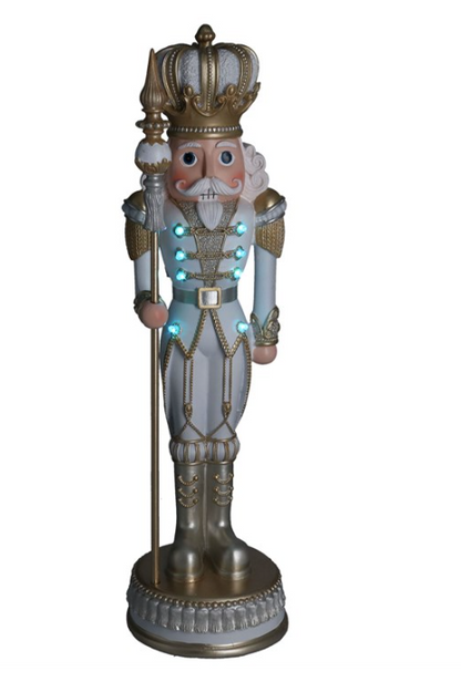 LED White Gold Nutcracker 50cm Resin Ornament