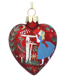 Antique Red Alice & Toadstools Glass Heart