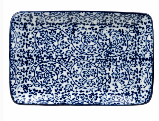 19cm Rectangular Plate - Blue/White