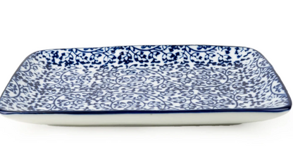 19cm Rectangular Plate - Blue/White