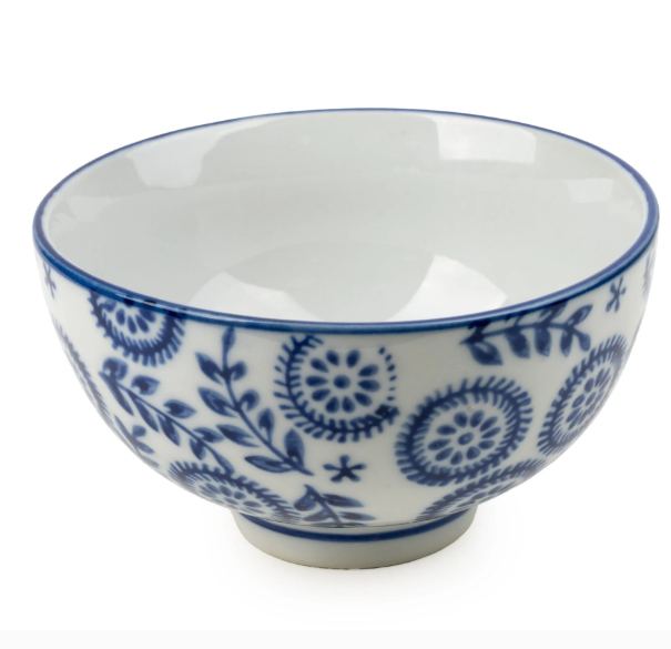 11cm Round Bowl Florals - Blue/White