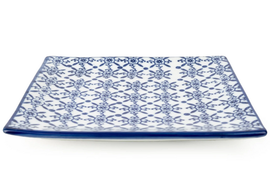 16.5cm Square Plate - Blue/White