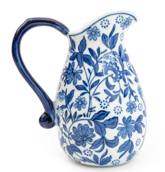 Sumatra Blue & White Large Ceramic Jug 9"