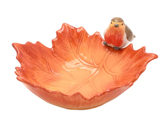 Country Living Robin On A Leaf Serving Bowl