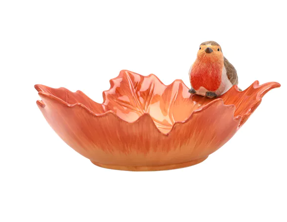 Country Living Robin On A Leaf Serving Bowl