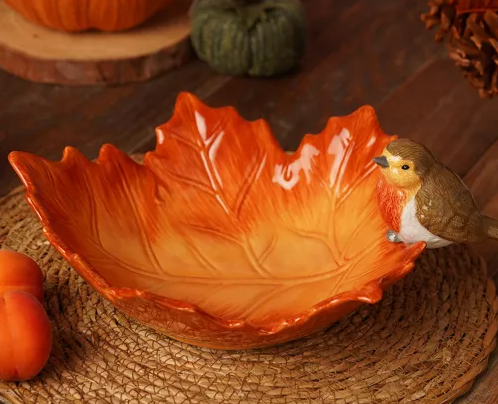 Country Living Robin On A Leaf Serving Bowl