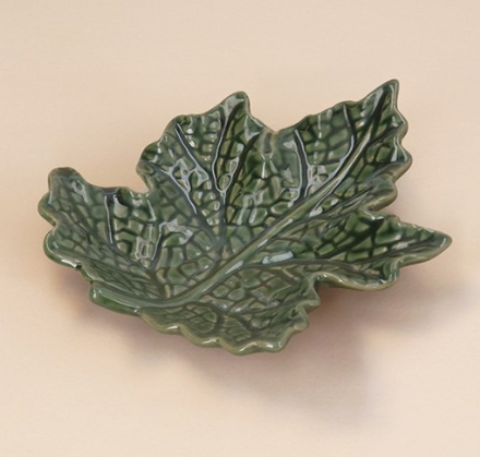 Stoneware Mini Dish - Green Maple Leaf