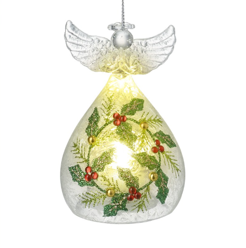 Holly Leaf Glass Light Up Angel