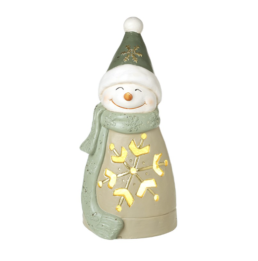 Green Light-Up Ceramic Snowman 40CM