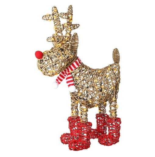 Large Red Boots Rattan Light Up Reindeer