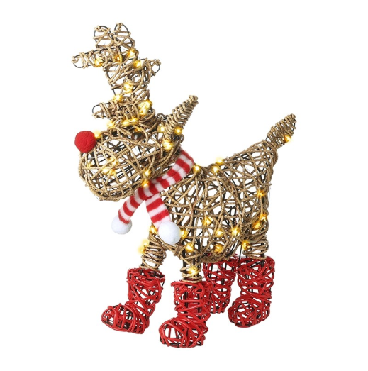 Small Red Boots Rattan Light Up Reindeer