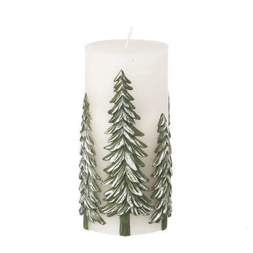 14.5cm Wax Candle Pillar With Tree Design