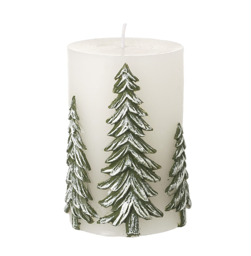 10.5cm Wax Candle Pillar With Tree Design
