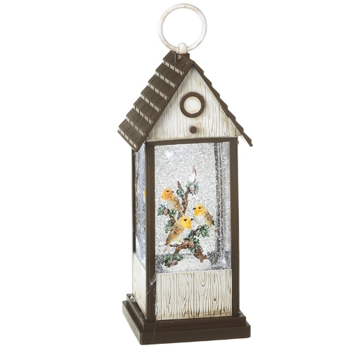 Brown Led Lantern With Robins Ornament