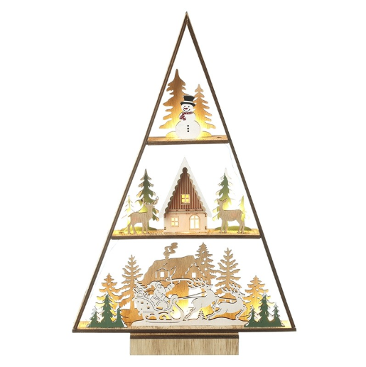 Wooden Led Santa's Sleigh Scene Pyramid
