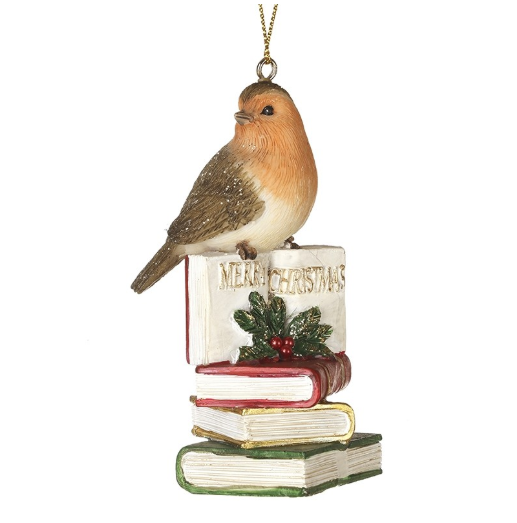 Hanging Robin On Book Stack
