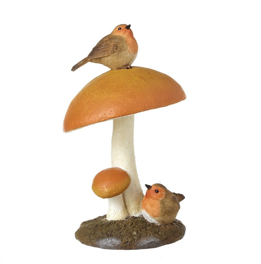Robins With Orange Mushroom Decoration
